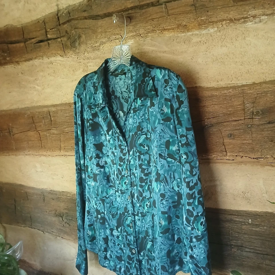 Blusa para mujer Valerie Stevens estampado floral seda spandex azul talla 10 Foto 4 de 4