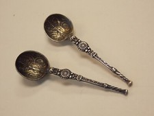 Antique Ornate Levi & Salaman British Sterling Silver Salt Spoons - PAIR