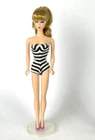 Vintage Blonde Ponytail Swirl Barbie Red Lips Swim Suit w/ Stand