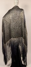 ART DECO 1920  S METALLIC SILK LAME SHAWL FOR DRESS W OMBRE FRINGE