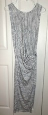Olive + Oak L Gray Striped Sleeveless Faux-Wrap Midi Dress CHECK MEASUREMENTS!