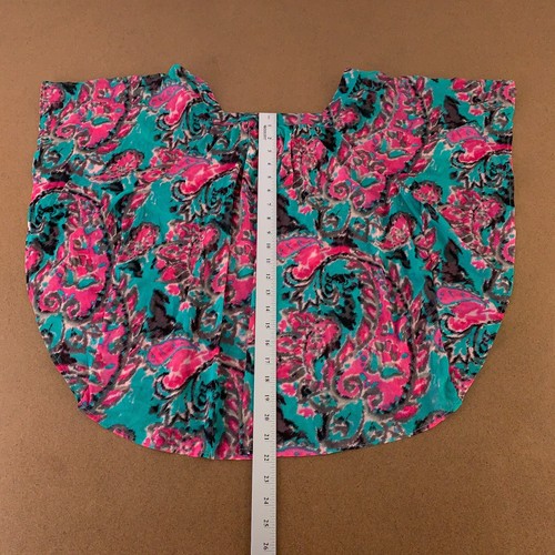 INC Women's XL Pink Teal Floral Print Batwing Sleeve Square Neck Pullover Blouse - Picture 7 of 8