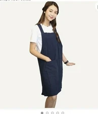 Cotton Linen Pinafore Apron Halter Cross Bandage W/2 Pockets Black One size NEW