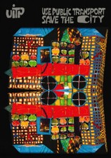 Kunstkarte Hundertwasser "USE PUBLIC TRANSPORT - SAVE THE CITY"