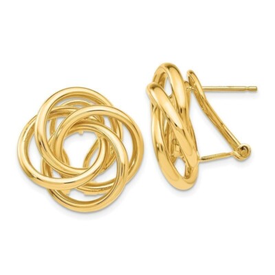 925 Silver Gold Plated Without Stone Fancy Omega Back Love Knot Stud Earrings