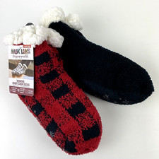 NEW MUK LUKS WOMENS SLIPPER SOCKS SHORT CABIN 2 Pair Black Red One Size Gift