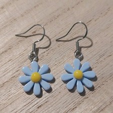 Brand New Blue Flowers Dangle Hook Earrings