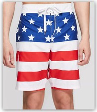 Men's 9" Americana Flag Board Shorts White / Swim Trunk L XL XXL