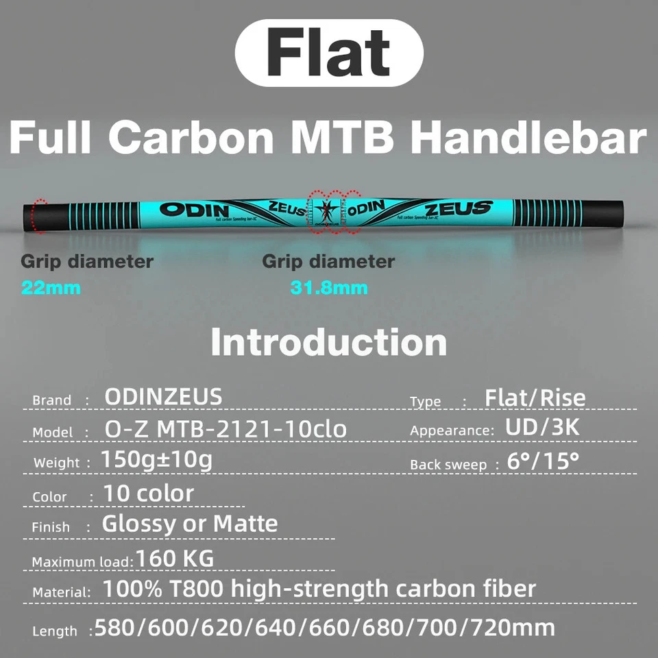 Manillar de bicicleta de montaña de carbono completo 31,8/25,4/35*580-740 mm abrazadera plana/barra de elevación Foto 4 de 4