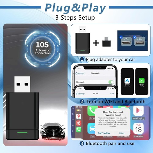 2 in 1 Mini Wireless CarPlay & Android Auto Adapter, USB Powered, Plug and Play - Picture 7 of 8