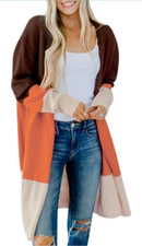 COLOR BLOCK OPEN-FRONT COZY CARDIGAN