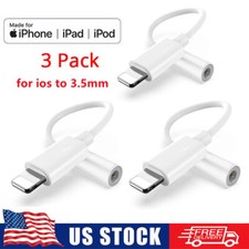3Pack For iPhone Headphone Adapter Jack 8 Pin to 3.5mm Aux Cord Dongle Converter