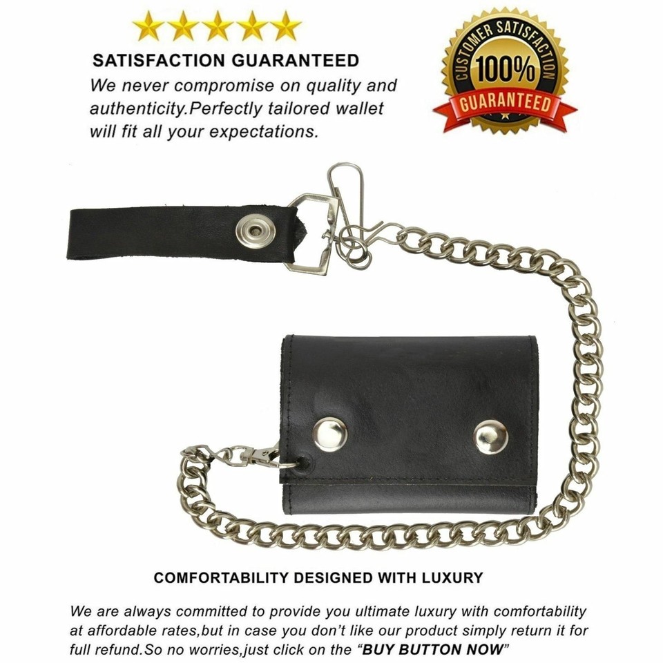 Handmade Leather Biker Wallet Trifold Folding Mens Cool Chain Wallet T
