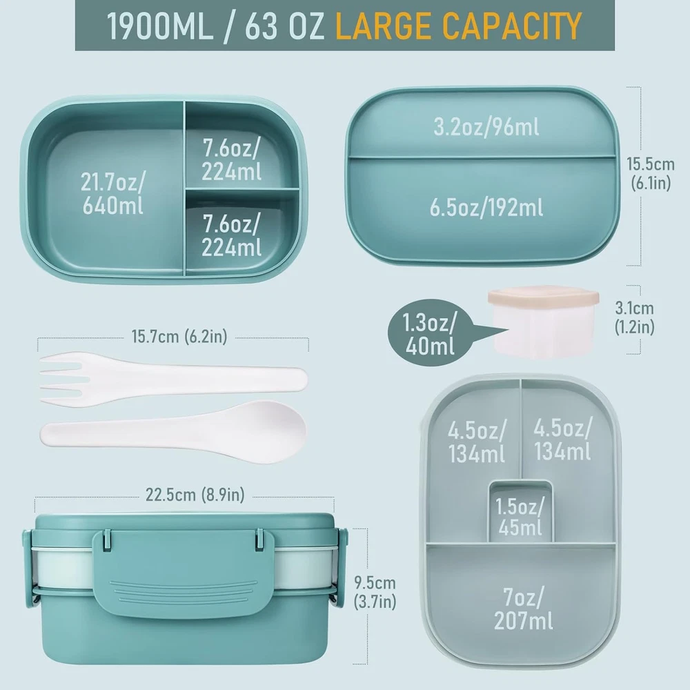 Bento Box Adult Lunch Box, Stackable Lunch Container for Adults Men Women Kids,