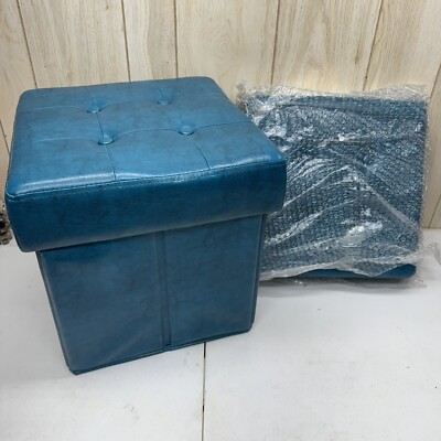Pair of 15in Home Storage Ottoman Cube Faux Leather Footrest