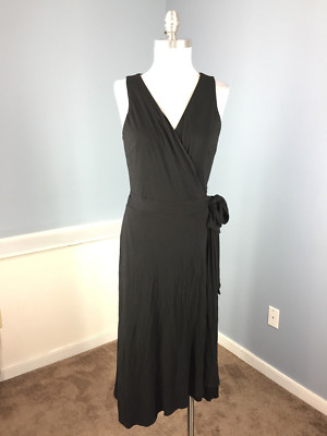 Ann Taylor Loft S Black Jersey knit True Wrap midi Dress Career Cocktail  Classic | eBay