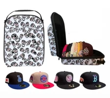 Hat Cap Carrying Carrier Case Handle Fits 6-8 Hats Carry Bag Zipper White SKULL