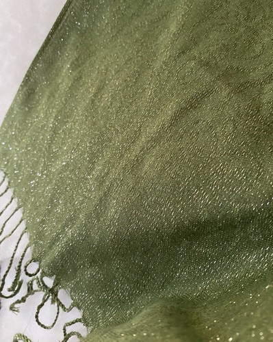 Scarf Women's Forrest Green Sparkle Fringe Viscose Fabric NEW GWP - Picture 6 of 8
