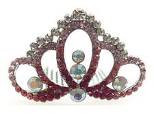 HOT PINK CRYSTAL CROWN HAIR COMB WEDDING