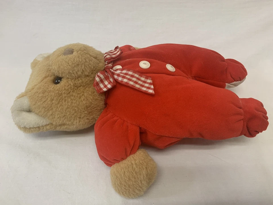 Pajarita a cuadros de oso de felpa rojo Edén de colección 3 botones ojos de vidrio delanteros Foto 3 de 4