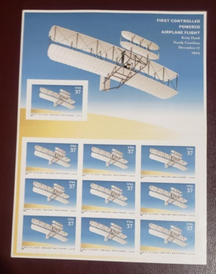 US MNH Postage Stamp-Scott #3783 First Flight- Wright Bros 37c Sheet of 10