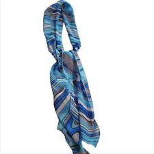 Blue white grey 100 polyester small scarf NWOT