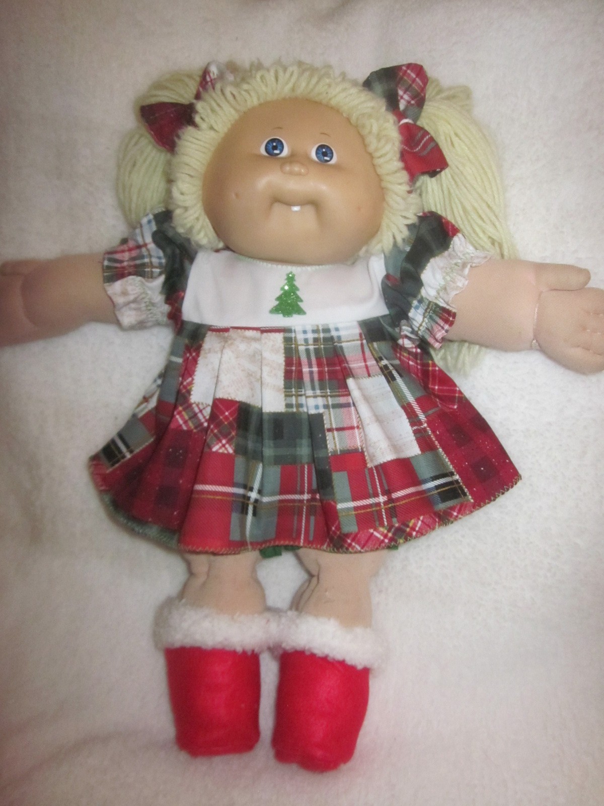 CPK Cabbage Patch Muñeca Ropa 16 en Navidad Vestido Floreros Botas Lazos para el cabello