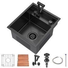 15"x18"x9" Drop-in RV Kitchen Bar Sink Single Bowl Und Mount Stainless Steel 3mm