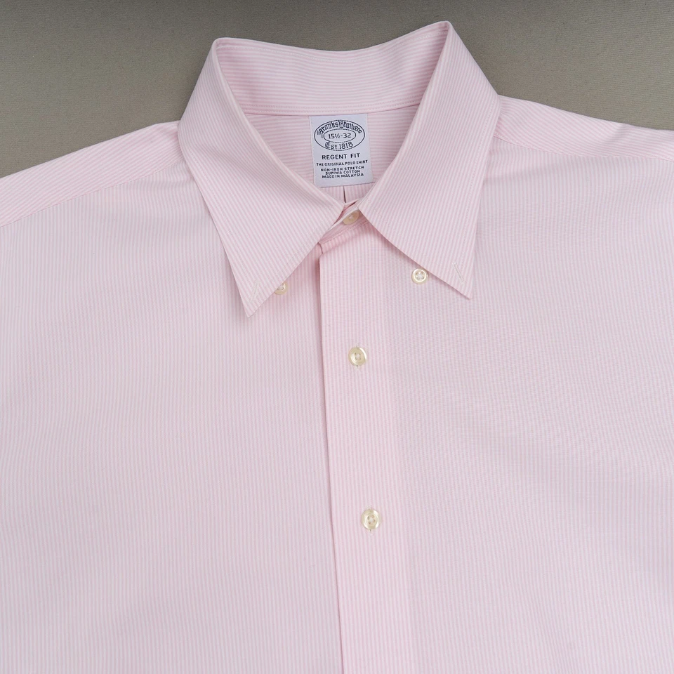Camisa de vestir Brooks Brothers para hombre 15,5 32 rosa a rayas algodón sin hierro regente Foto 2 de 4