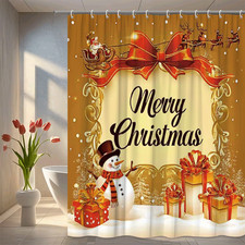 Snowman Santa Sleigh  Gift Boxes Merry Christmas Winter Holiday Shower Curtain