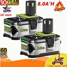 2 Pack 8.0Ah 18V Lithium  Ion Battery For Ryobi One Plus P108 High Capacity Repl