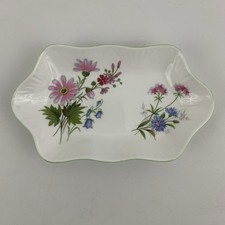 Vintage Crown Staffordshire Trinket Dish Wild Flowers Fine Bone China England