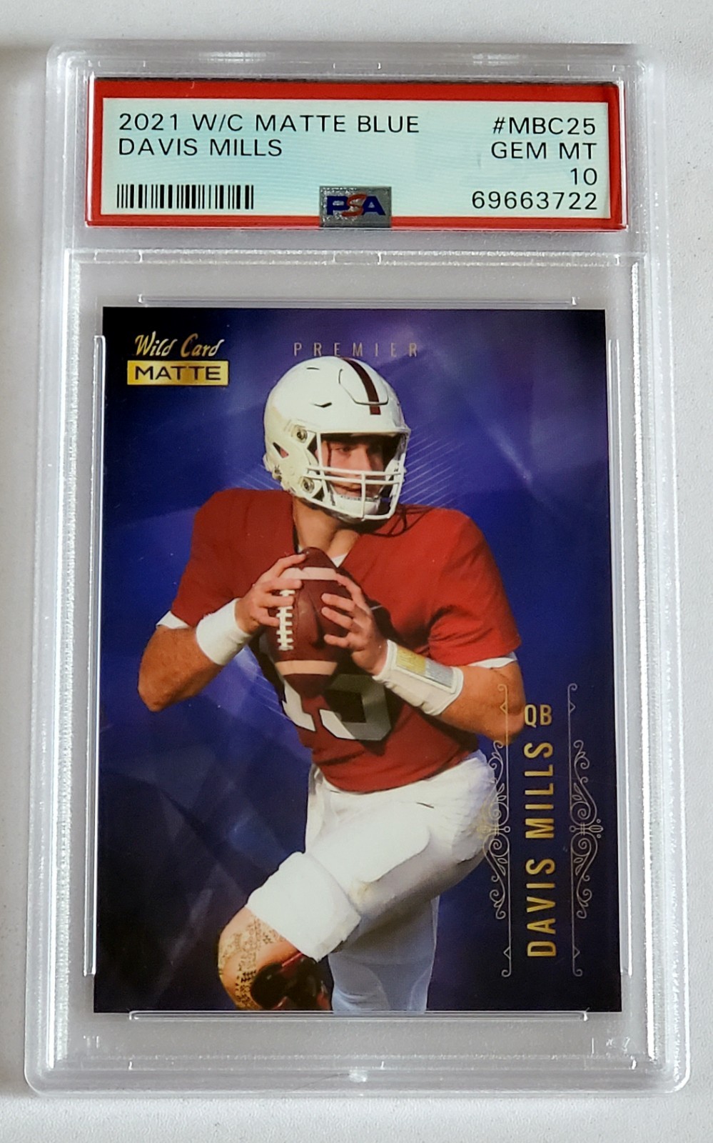 2021 Wild Card Matte Football #MBC-25 Davis Mills Ice Blue RC PSA 10 GEM MT