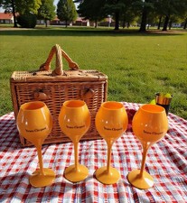 4 Veuve Clicquot Acrylic Plastic French Champagne Orange Flutes Glasses 21cm