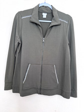 Chico  s Womens 1 M 8/10 Olive Green Zip Up Jacket Studded Trim Athleisure Pock