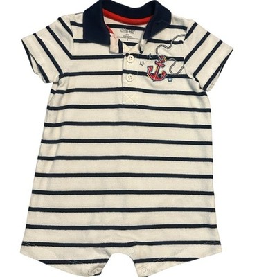 Little Me Baby Nautical Romper 6M Anchor Striped Polo Bodysuit Sleeveless
