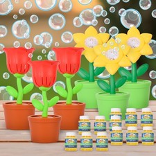 6 Flower Bubble Machines with 12 Bottles Refill Solution, Bubble Maker Party ...
