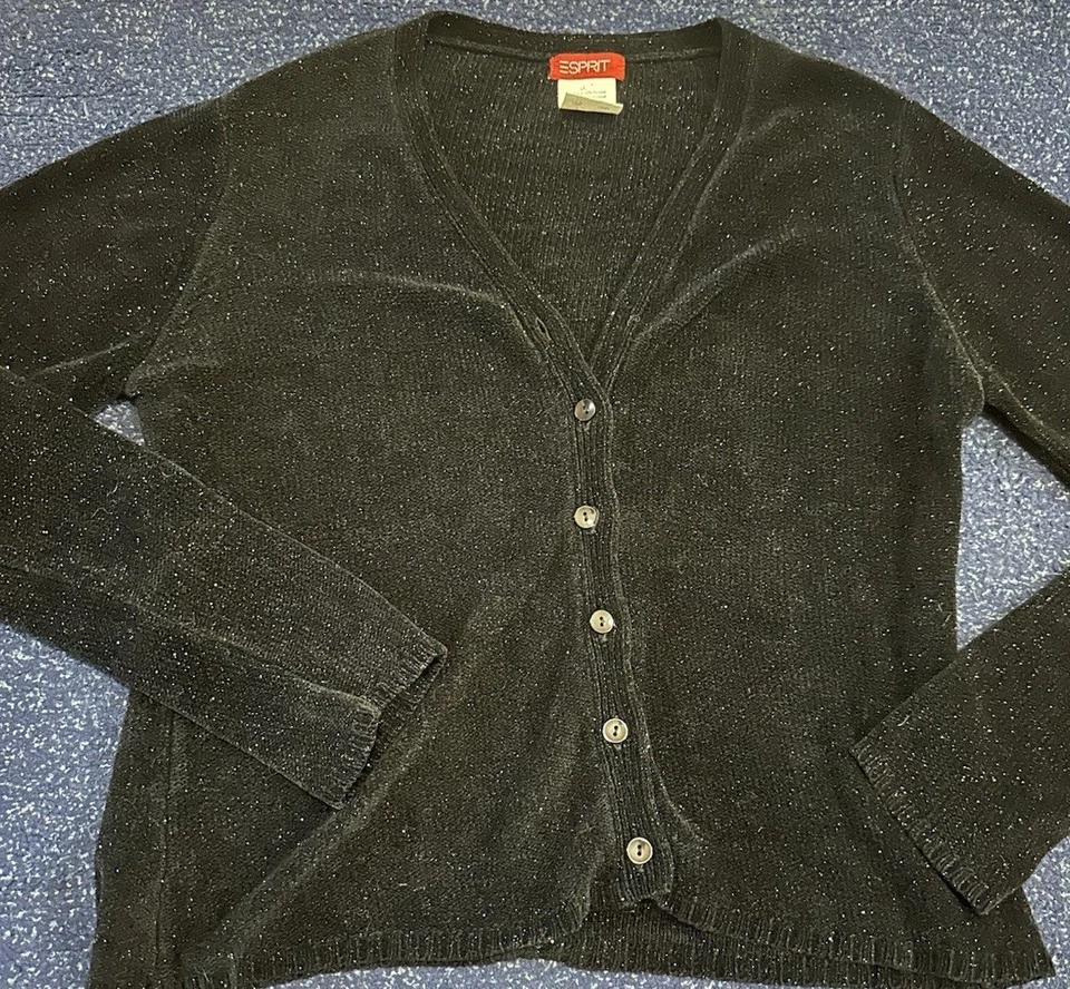 Vintage Black Velour Sparkling Cardigan Women’s Sweater Large - Image 2 of 4