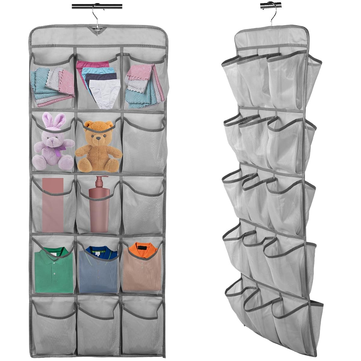 2Pcs Double-Sided Hanging Shoe Organizer with 30 Large Pockets for Closet Storage