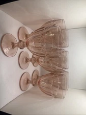 Set of 7 Vtg Libbey Pink Gibraltar Duratuff Water Goblets Iced Tea Glasses