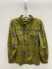 Sundance Size XL Green/Gray Pink/Yellow Plaid Button Up Ladies Top