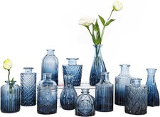 Versatile 12-Piece Blue Glass Bud Vases - Stylish Decor for Weddings & More
