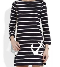 J Crew Women’s Anchor Navy White Stripe Nautical Cotton Dress 3/4 Sleeves Sz S