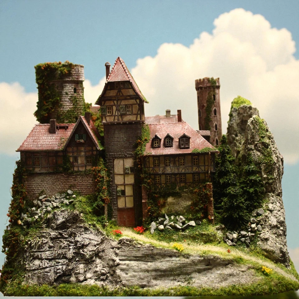 Diorama Burg HIRSCHENBERG H0 Hintergrund Berg Granit Felsen patiniert begrünt - Bild 3 von 4