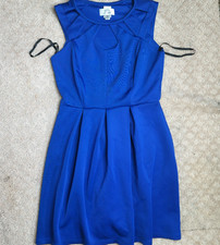 Sweet Storm Womens M Medium Cobalt Blue Keyhole Cutout Pleated Fit Flare Dress