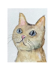 Aceo By Kenna Cat Painting Original Art Collector Card 2.5” X 3.5” Signed