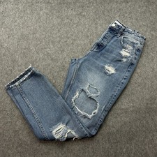 Vervet Super High Rise Straight Jeans Women's Sz 27 Button Fly Distressed Denim