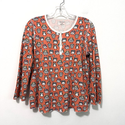 Roberta Roller Rabbit Girls Pajama Top M Henley Owls Sleep Cozy Shirt Owligans