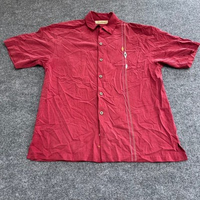 Tommy Bahama Shirt Mens Size L Red Silk Martingale System Roulette Embroidered
