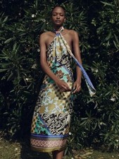 New Zara Patchwork Print Satin Effect halter neck Dress size M